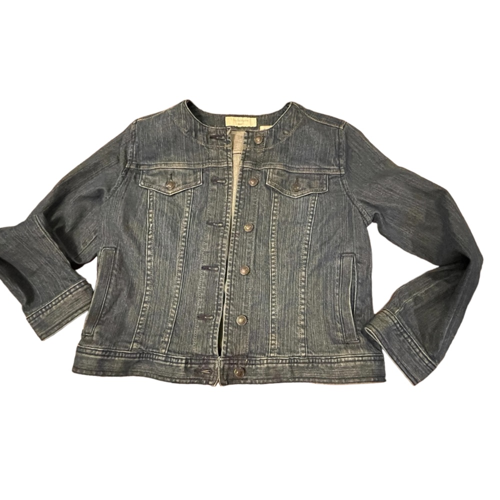 Liz Claiborne Denim Jean Jacket crew neck/collarless size medium petite